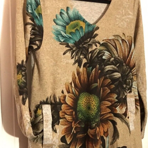 NWT Orange Fashion Village Sun Flowers Sweater Tunic S/M - Picture 10 of 10